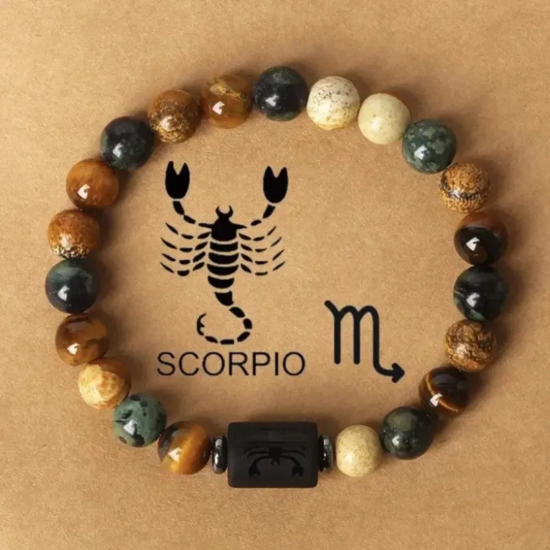 Fashionable hot-selling natural stone beaded bracelets of the 12 zodiac signs, tiger's eye stone patterned stone crystal bracelets and banges - CRYSTALOIL