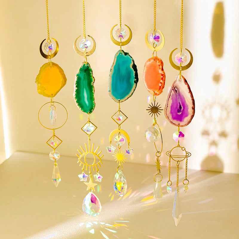 Natural Colorful Agate Slices Sun Catcher Pendant - CRYSTALOIL
