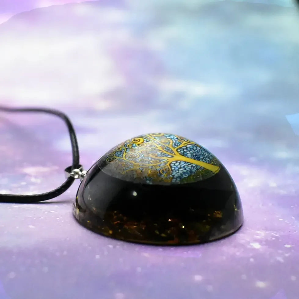 Natural Crystal Seven Chakra Epoxy tree of life Pendant Obsidian - CRYSTALOIL