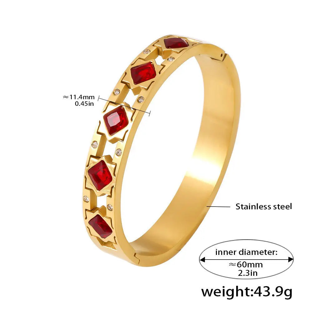 18K gold inlaid square gemstone with hollow design exquisite dazzling bracelet - CRYSTALOIL