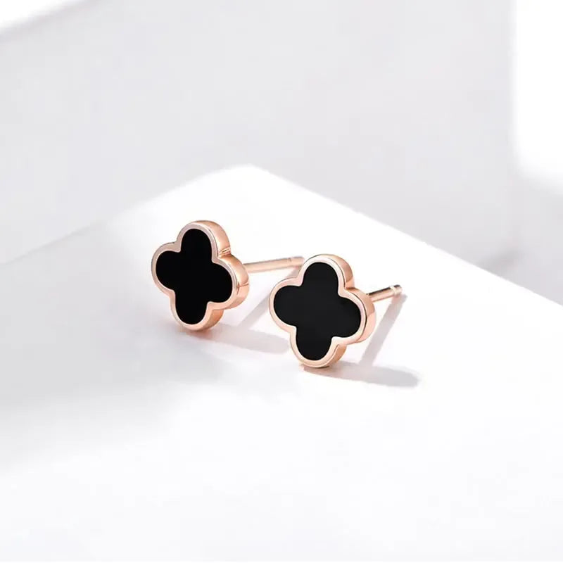 S925 Silver agate stone four-leaf clover earrings female light luxury flower temperament earrings niche sterling silver high-grade sense earrings tide - CRYSTALOIL