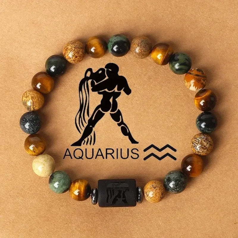 Fashionable hot-selling natural stone beaded bracelets of the 12 zodiac signs, tiger's eye stone patterned stone crystal bracelets and banges - CRYSTALOIL