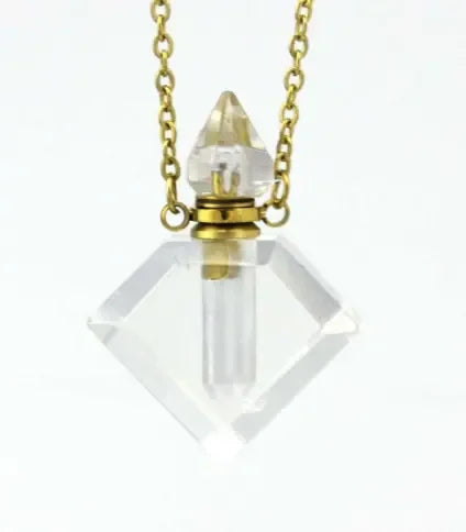 Natural Crystal Diamond Perfume Bottle Aromatherapy Bottle Necklace Pendant - CRYSTALOIL