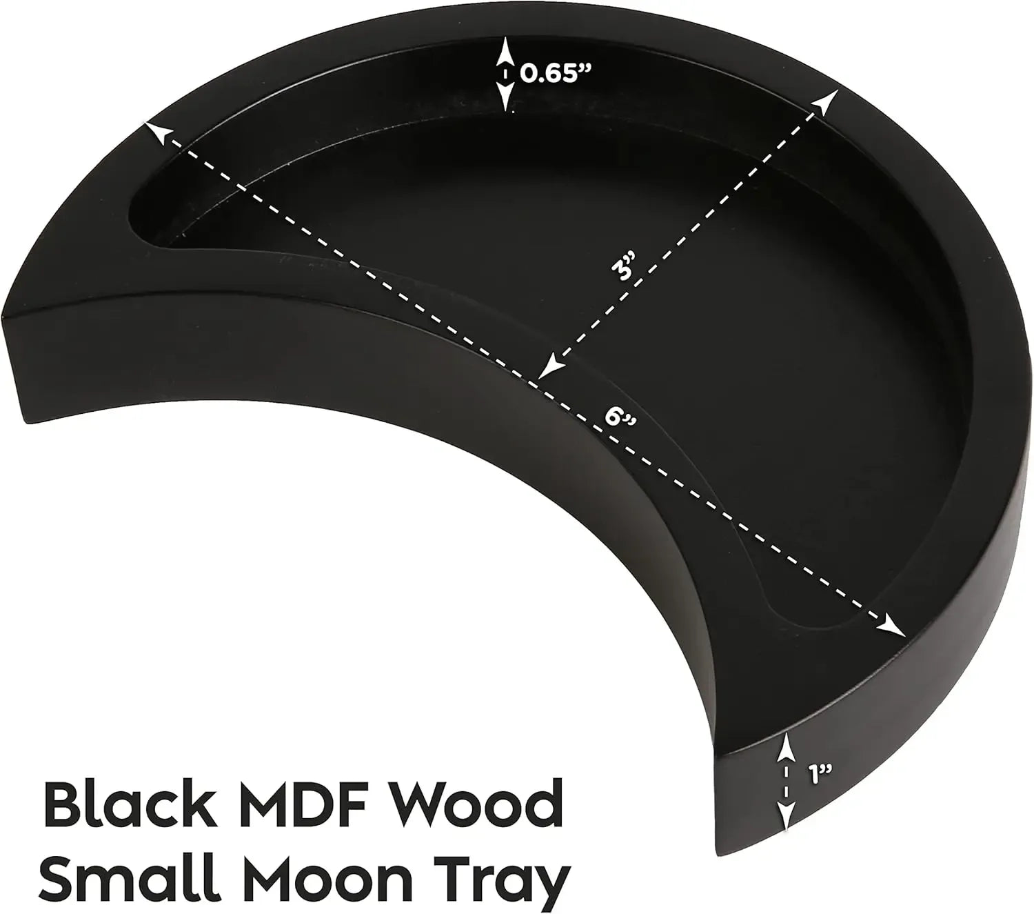 Curawood Crescent Moon Crystal Tray – 6" Black Wooden Display & Organizer - CRYSTALOIL