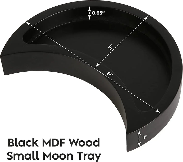 Curawood Crescent Moon Crystal Tray – 6" Black Wooden Display & Organizer - CRYSTALOIL