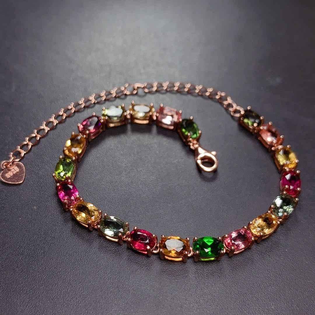 Multi Color Tourmaline Bracelet - Elegant Sterling Silver Jewelry with Radiant Stones - CRYSTALOIL