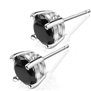 Sterling silver stud earrings four-claw black agate earrings sterling silver jewelry earrings hypoallergenic - CRYSTALOIL