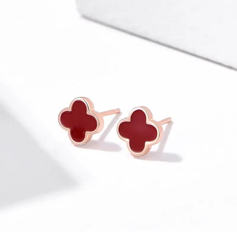 S925 Silver agate stone four-leaf clover earrings female light luxury flower temperament earrings niche sterling silver high-grade sense earrings tide - CRYSTALOIL