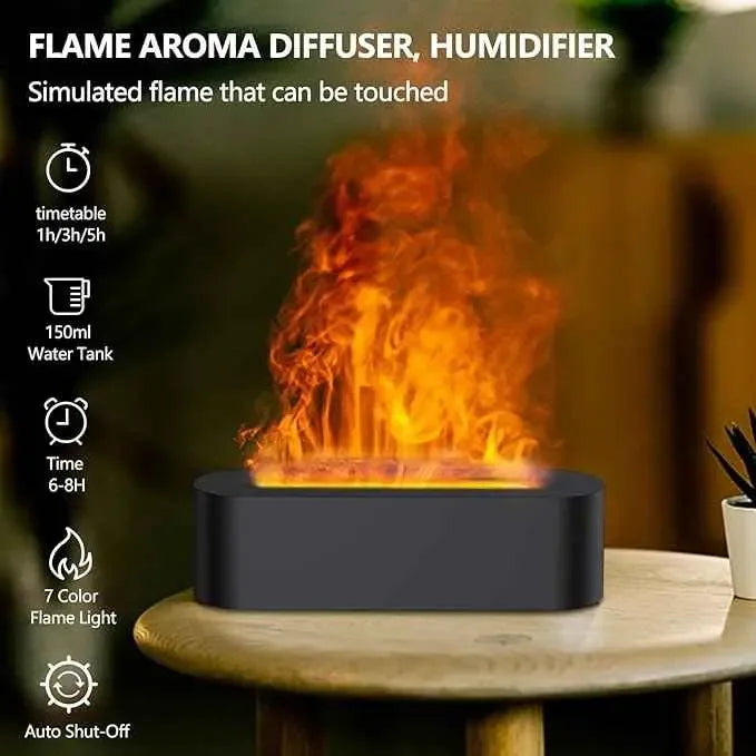 Flame Essential Oil Diffusers, Upgrade 7 Colour Lights Aromatherapy Diffuser, Oil Diffuser, Air Humidifier, Aroma Diffusers For Home, Bedroom, Office, Yoga, Timer &amp; Waterless Auto Off 150ml - CRYSTALOIL
