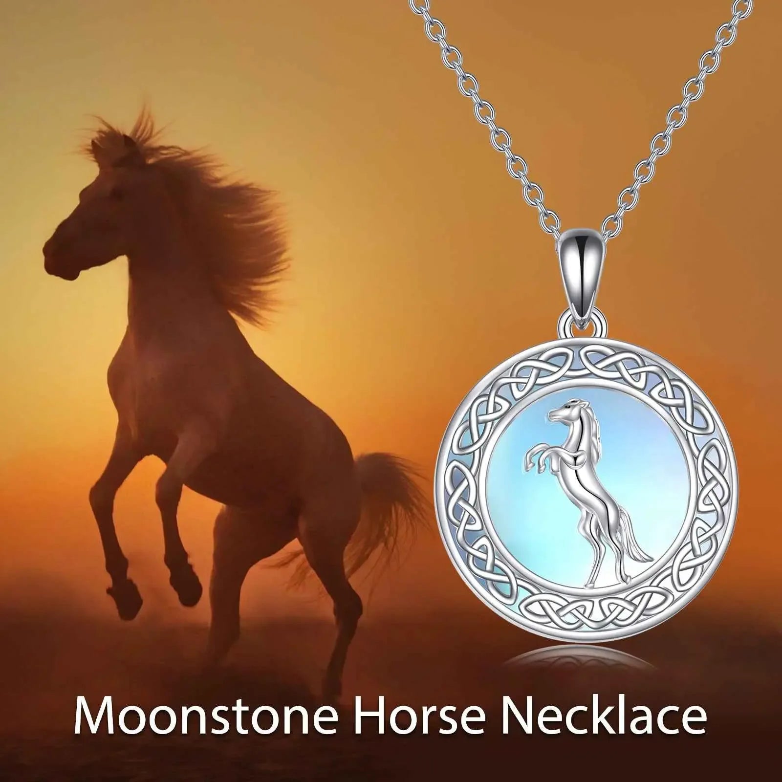 Sterling Silver Moonstone Horse Necklace Irish Celtic Jewelry - CRYSTALOIL