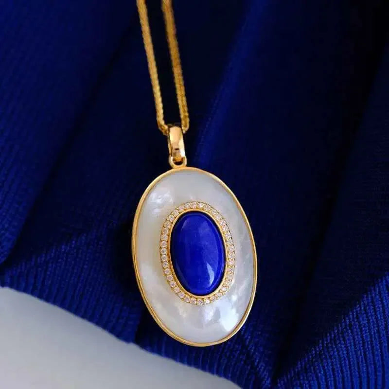 S925 Sterling Silver Lapis Lazuli Pendant Jewelry Inlaid with Natural Stone - CRYSTALOIL