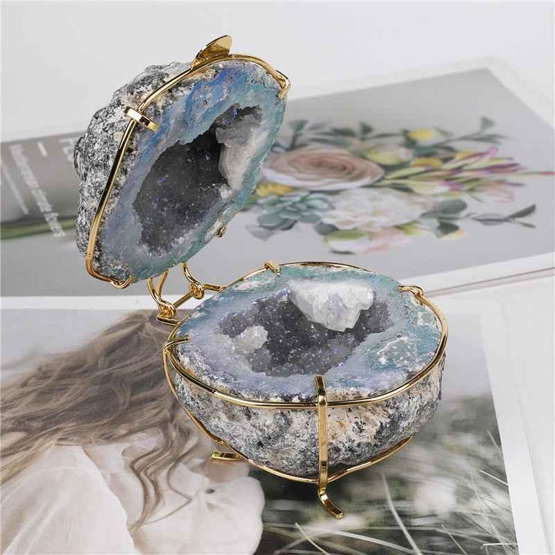 Natural Crystal celestine Agate Geode Cornucopia Jewelry Box - CRYSTALOIL