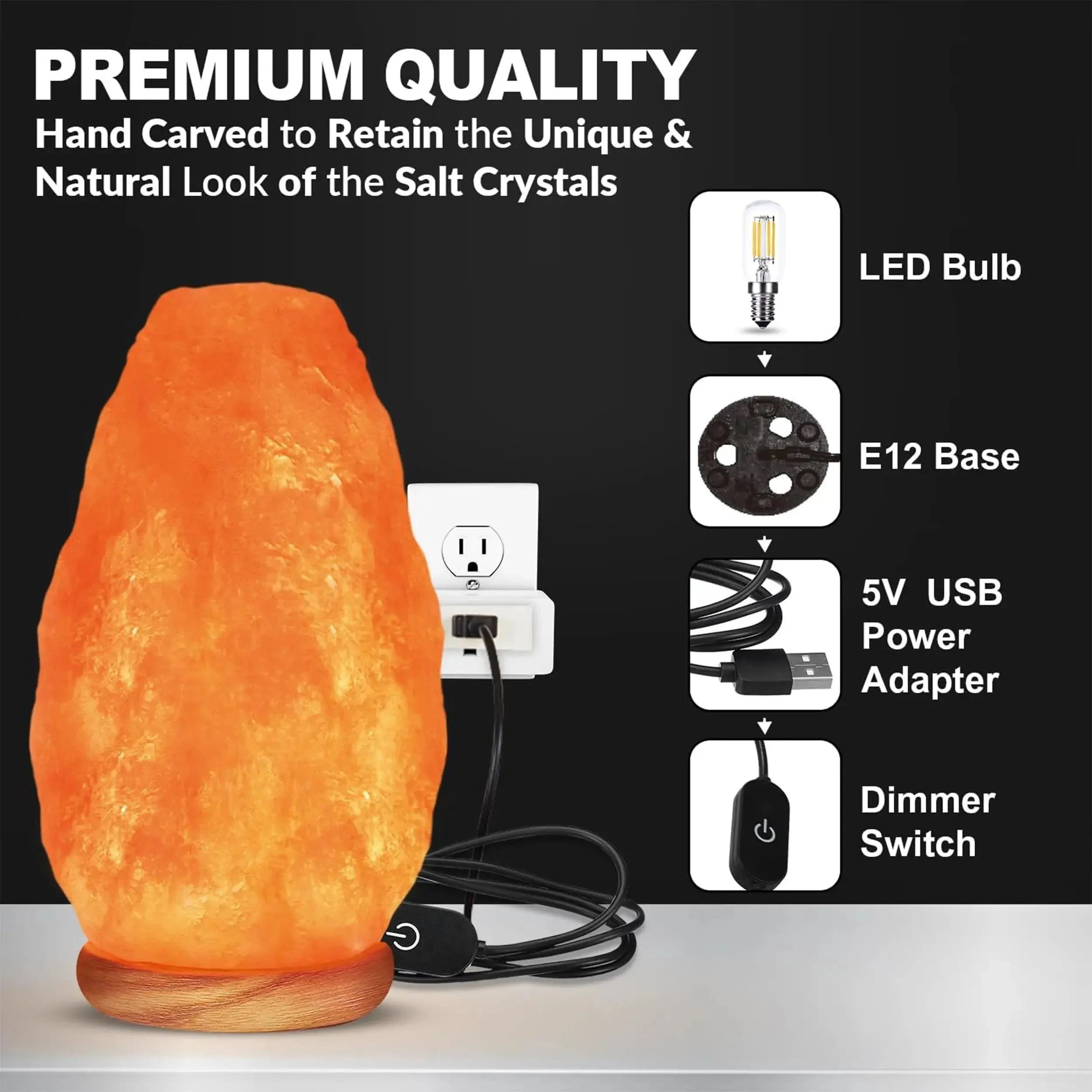 Himalayan Glow Salt Lamp with Dimmer Switch 5-7 lbs - CRYSTALOIL