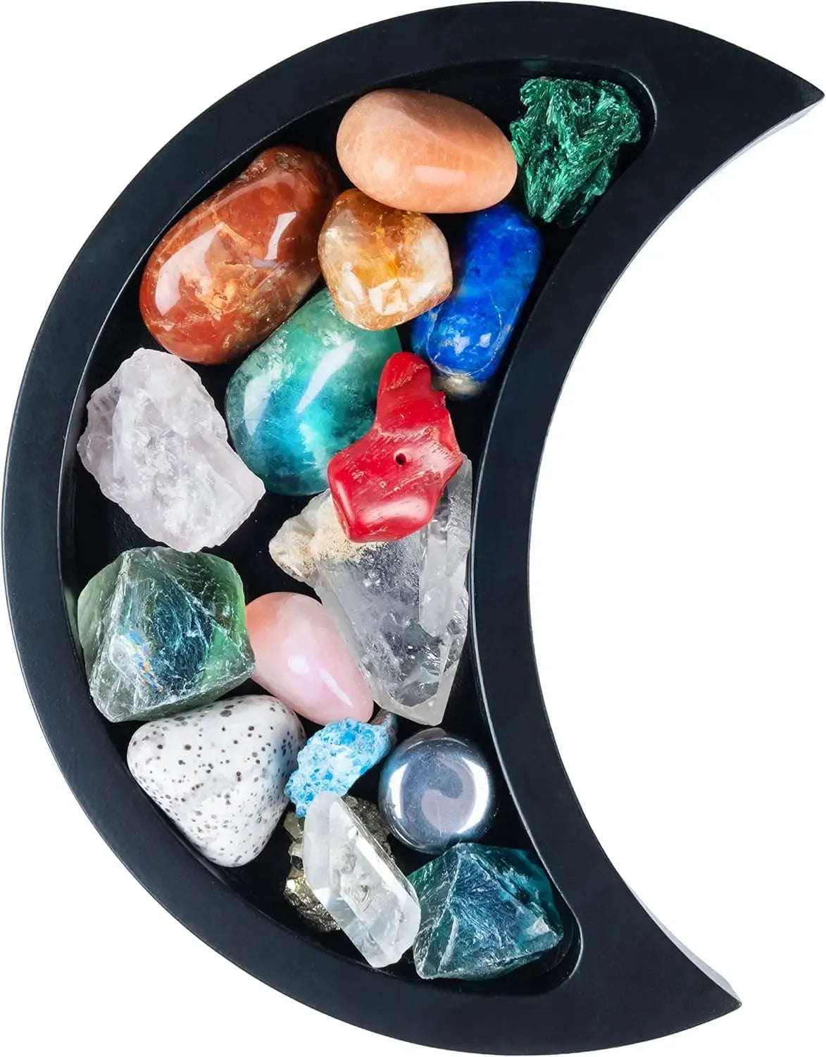Curawood Crescent Moon Crystal Tray – 6" Black Wooden Display & Organizer - CRYSTALOIL