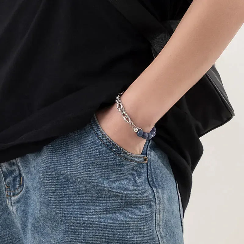 Exquisite double -layer chain stitching blue crystal handle - CRYSTALOIL