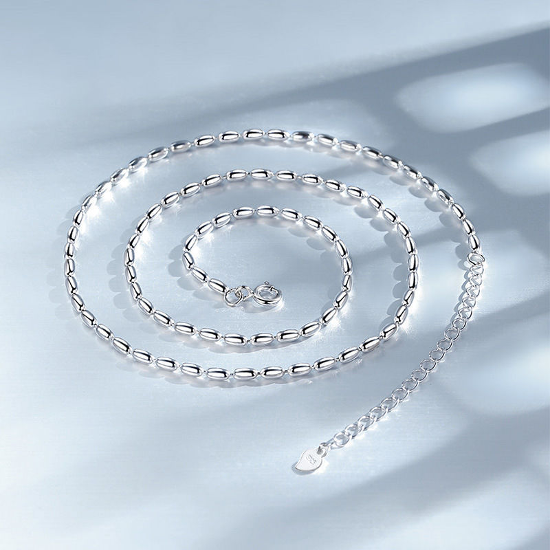 S925 Sterling Silver Grain Of Rice Olive Beads Necklace - CRYSTALOIL