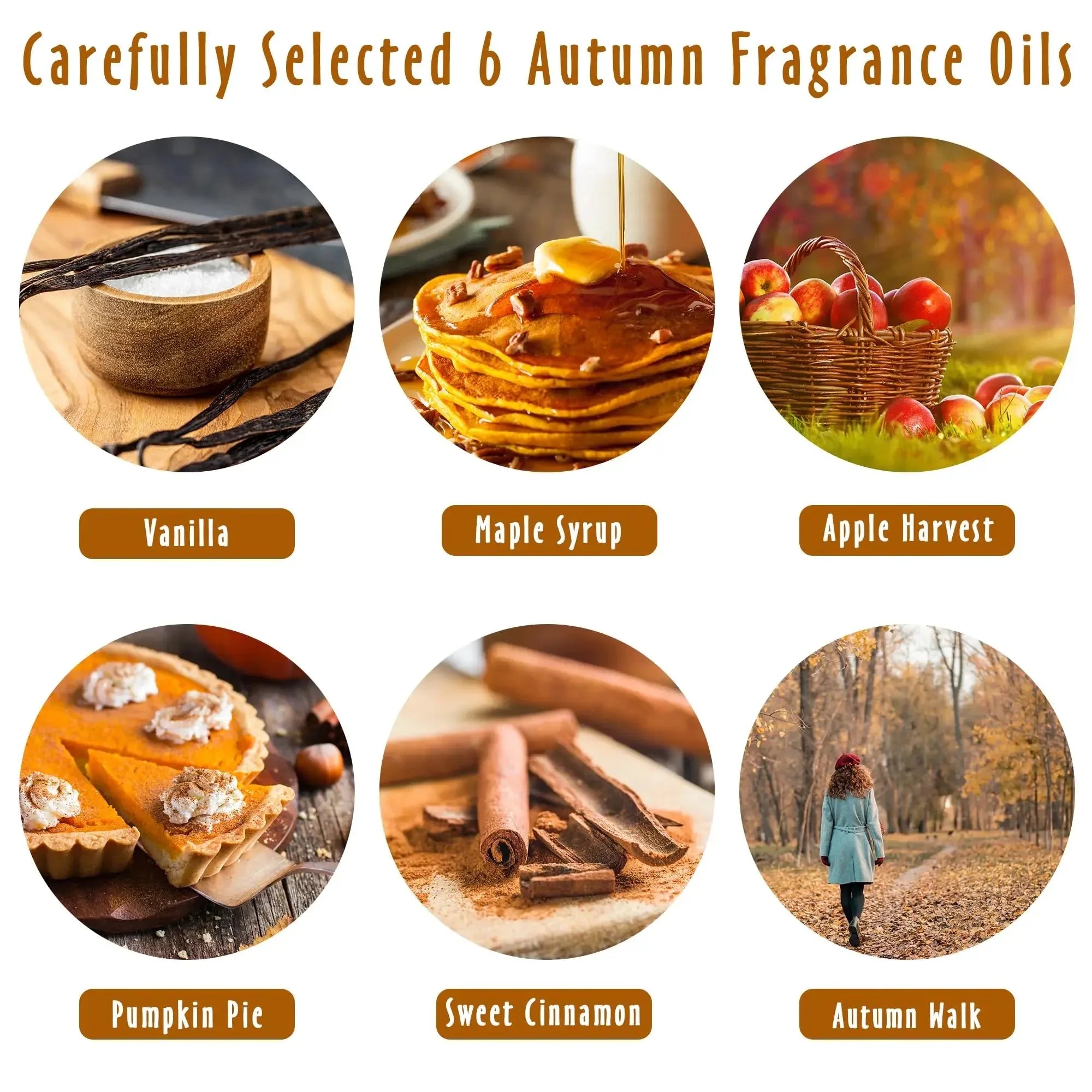 6 Fall Scents for Diffusers, Candles & Soaps (10ml Each) - CRYSTALOIL