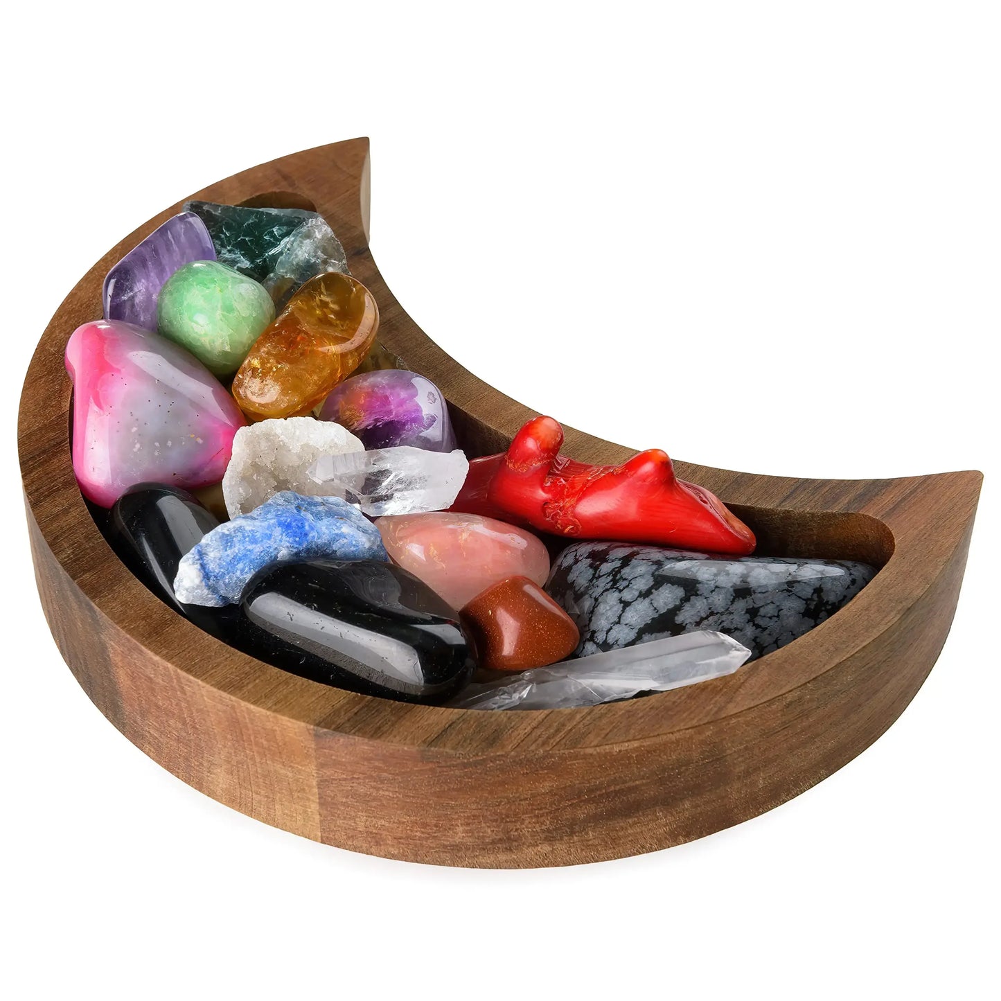 Curawood Crescent Moon Crystal Tray – 6" Black Wooden Display & Organizer - CRYSTALOIL