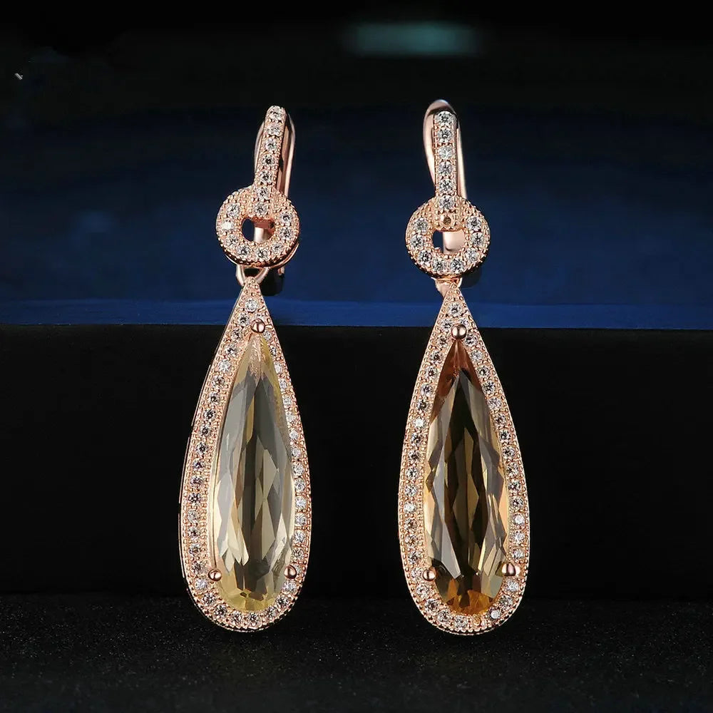 Natural water drop Crystal Earrings, made with exquisite topaz - CRYSTALOIL