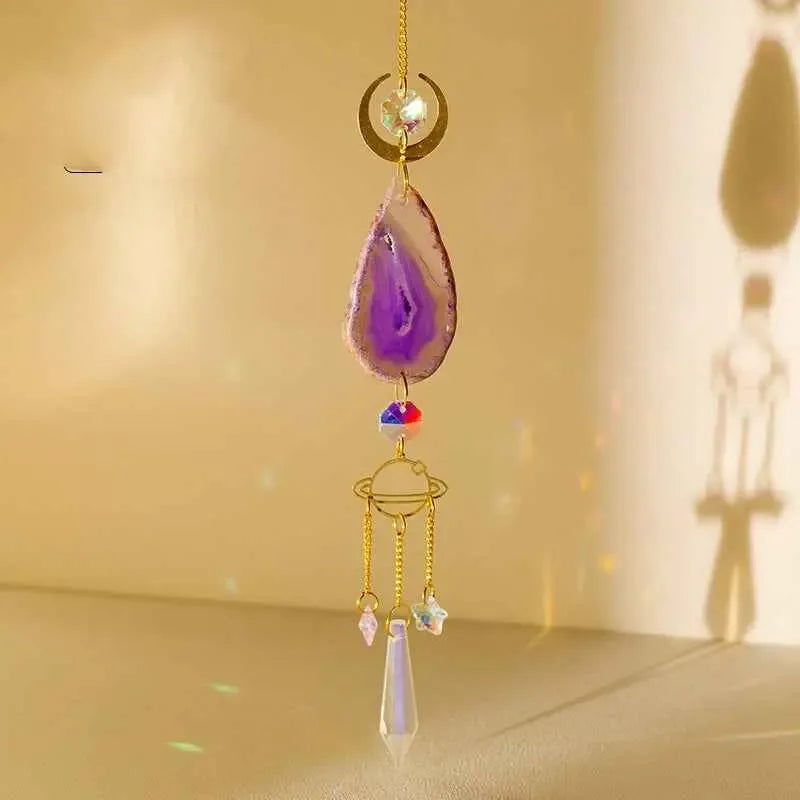 Natural Colorful Agate Slices Sun Catcher Pendant - CRYSTALOIL