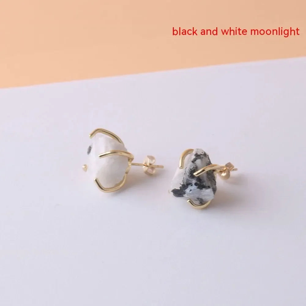 Gold-plated Four-claw Stone Rough Stone Stud Earrings For Women - CRYSTALOIL