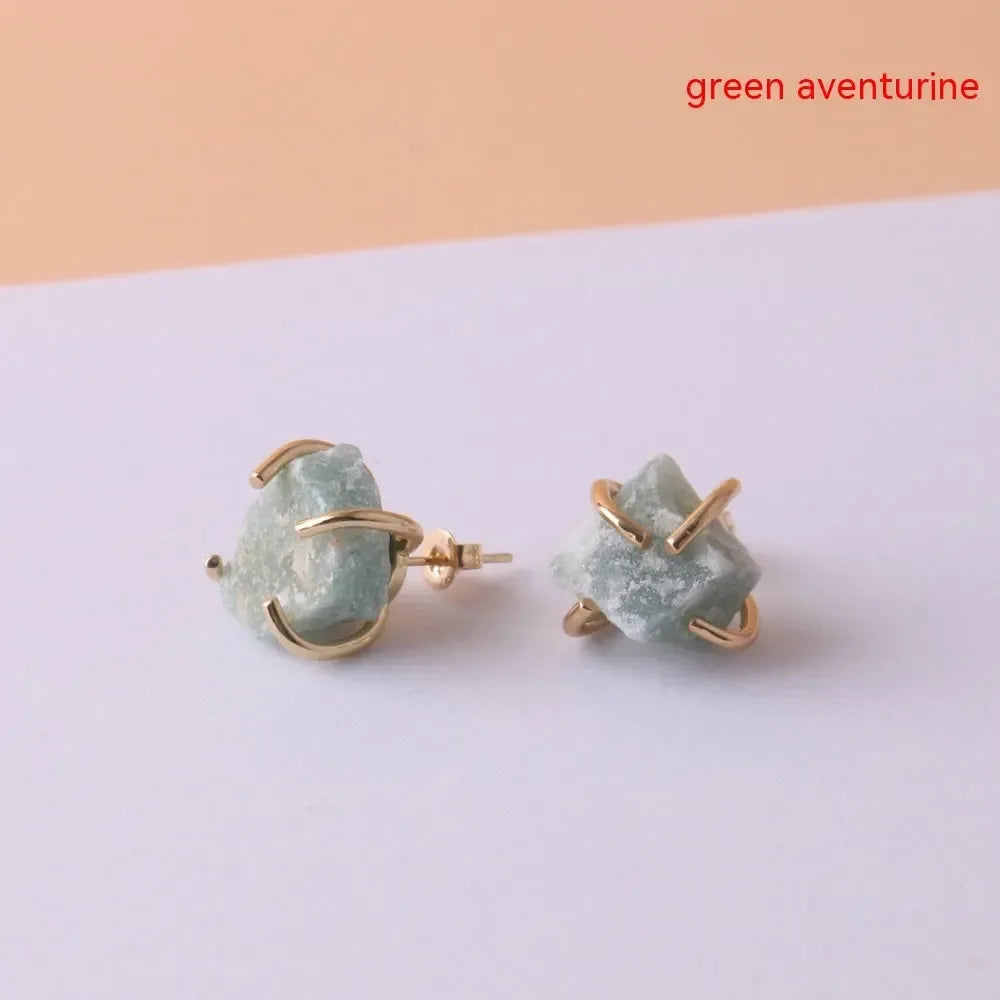 Gold-plated Four-claw Stone Rough Stone Stud Earrings For Women - CRYSTALOIL
