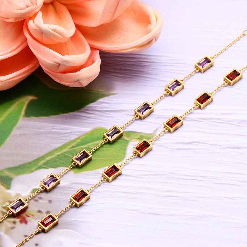 Natural Crystal Bracelet, A radiant blend of geometric elegance and natural allure, crafted with silver and adorned with vibrant crystals. - CRYSTALOIL