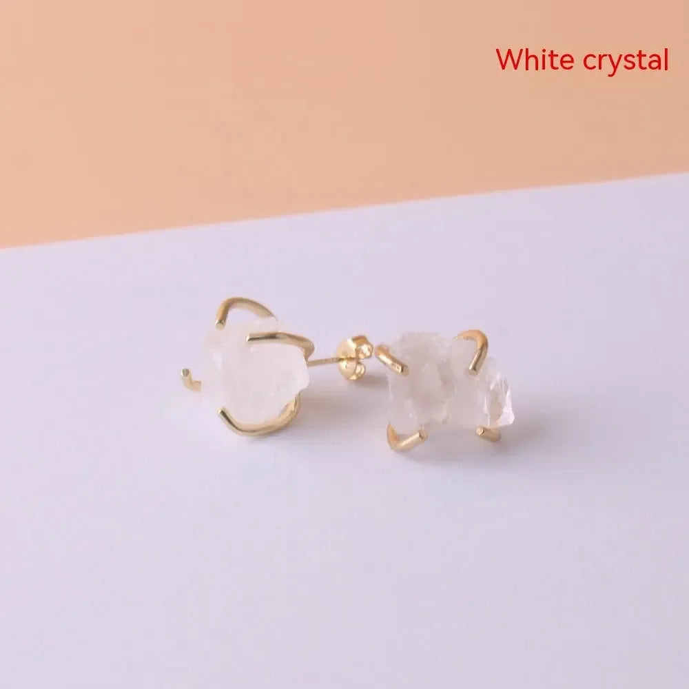 Gold-plated Four-claw Stone Rough Stone Stud Earrings For Women - CRYSTALOIL