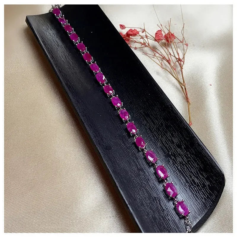 Retro Natural 925 Silver Inlaid Ruby Bracelet - CRYSTALOIL
