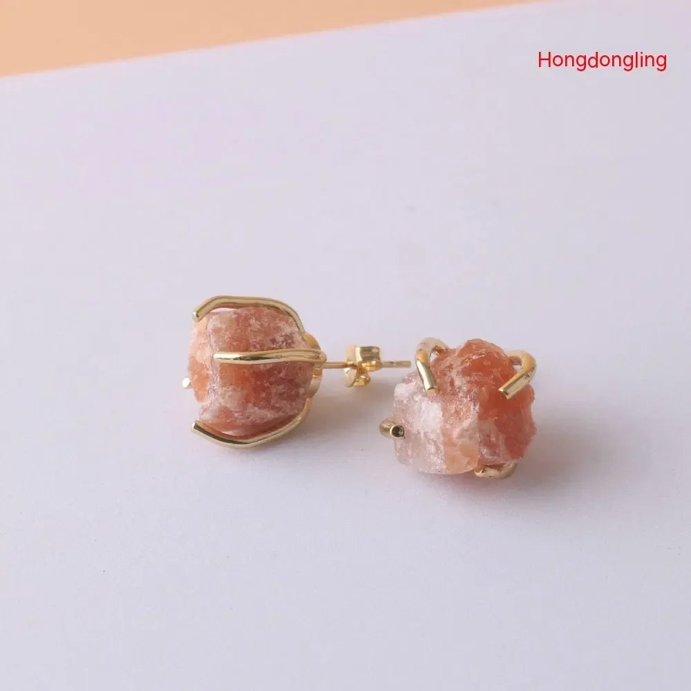 Gold-plated Four-claw Stone Rough Stone Stud Earrings For Women - CRYSTALOIL