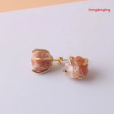 Gold-plated Four-claw Stone Rough Stone Stud Earrings For Women - CRYSTALOIL