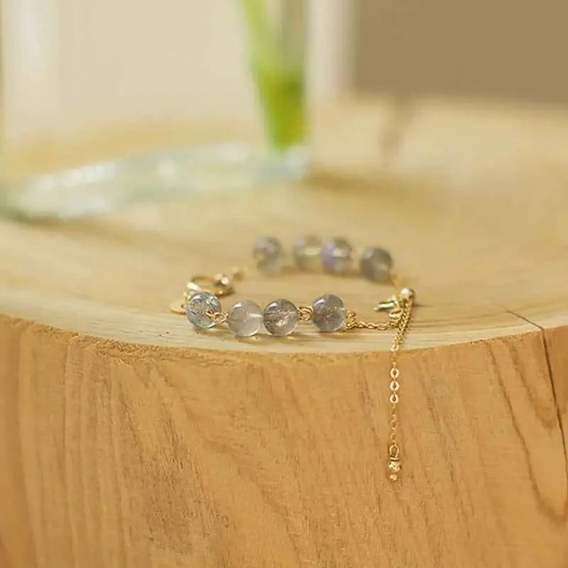 Strawberry Gold Aquamarine Bracelet - Elegant Handmade Jewelry for Women - CRYSTALOIL