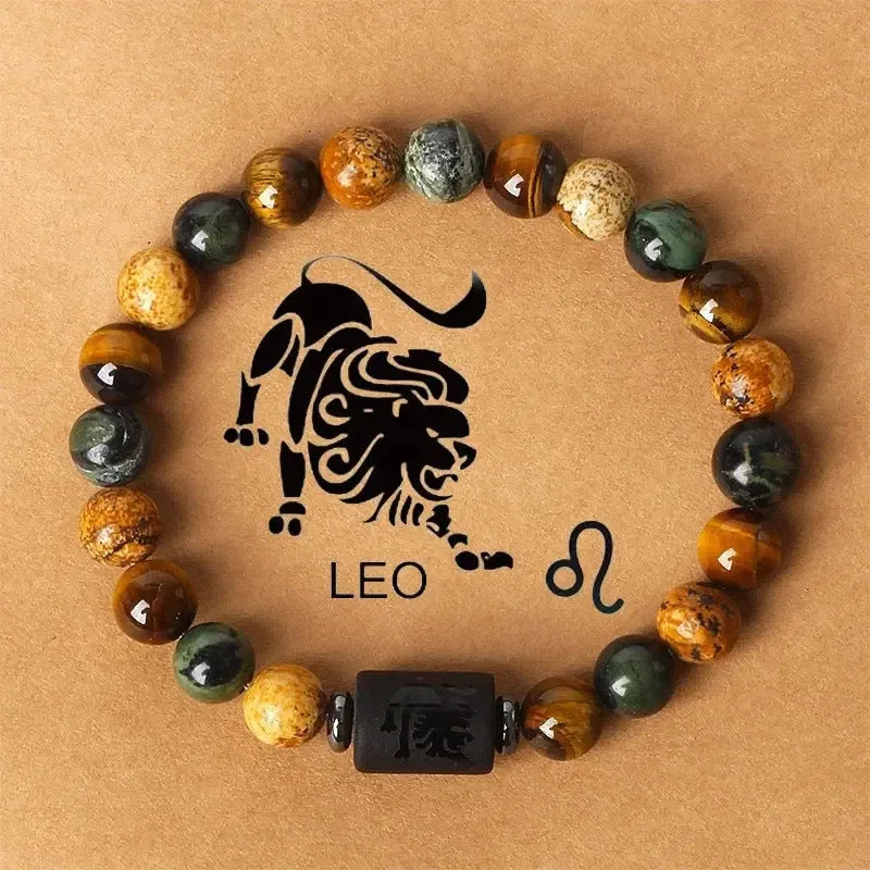 Fashionable hot-selling natural stone beaded bracelets of the 12 zodiac signs, tiger's eye stone patterned stone crystal bracelets and banges - CRYSTALOIL