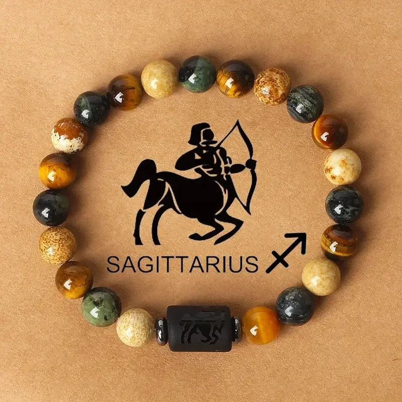Fashionable hot-selling natural stone beaded bracelets of the 12 zodiac signs, tiger's eye stone patterned stone crystal bracelets and banges - CRYSTALOIL
