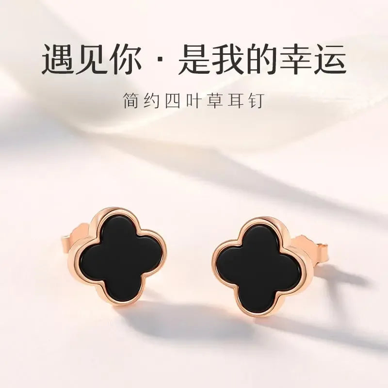 S925 Silver agate stone four-leaf clover earrings female light luxury flower temperament earrings niche sterling silver high-grade sense earrings tide - CRYSTALOIL