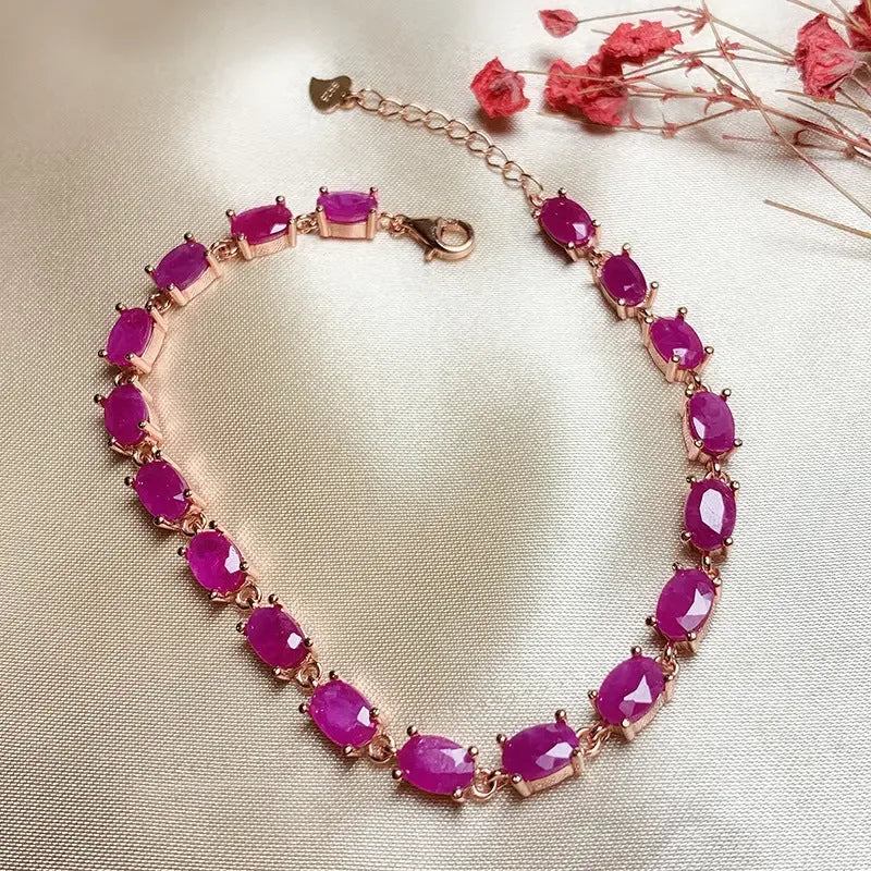 Retro Natural 925 Silver Inlaid Ruby Bracelet - CRYSTALOIL