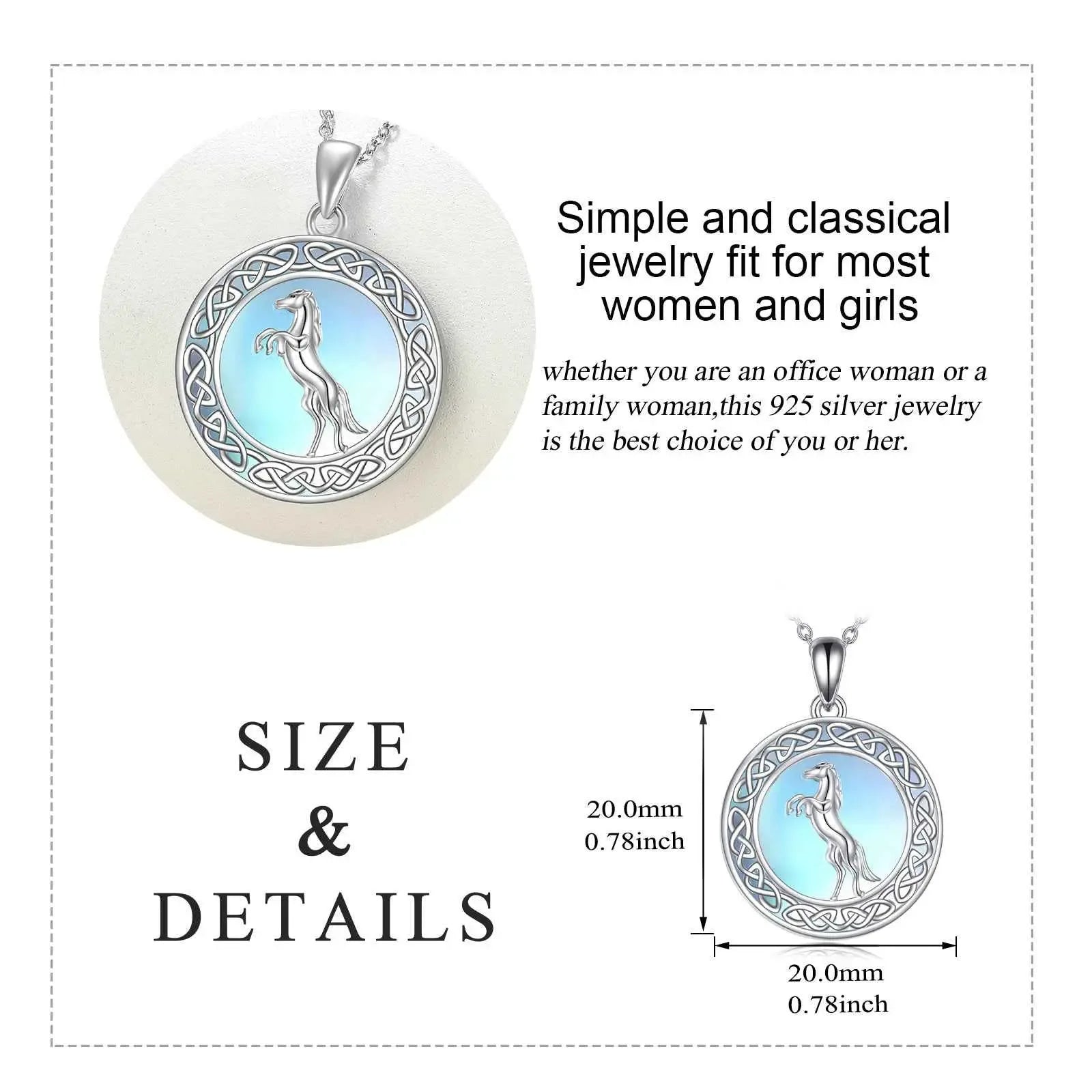 Sterling Silver Moonstone Horse Necklace Irish Celtic Jewelry - CRYSTALOIL