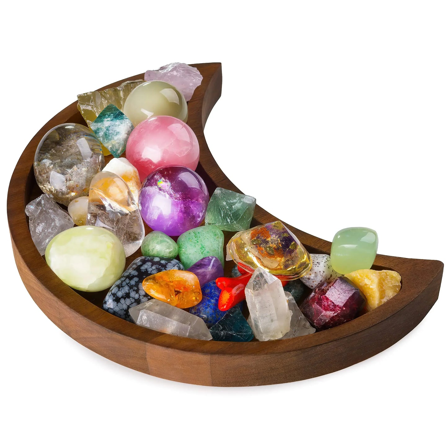 Curawood Crescent Moon Crystal Tray – 6" Black Wooden Display & Organizer - CRYSTALOIL