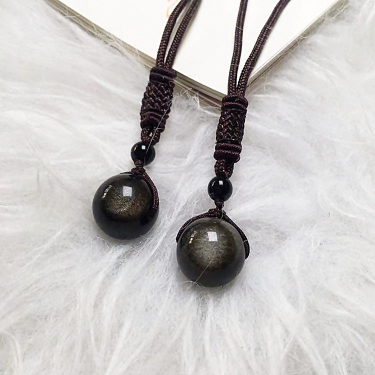 Natural Crystal Obsidian Single Bead Pendant Necklace - CRYSTALOIL