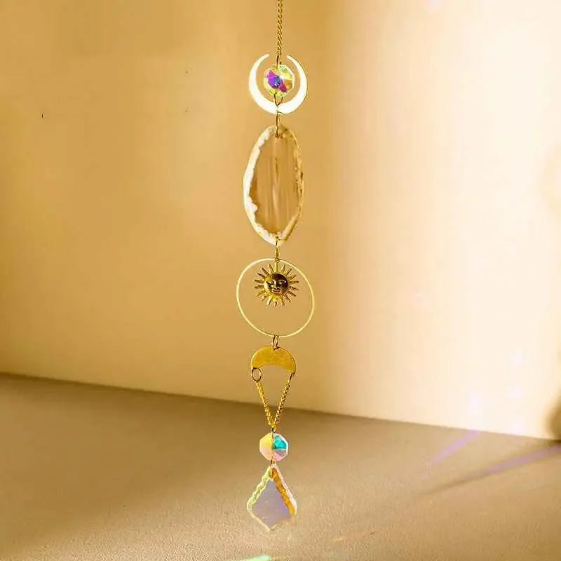 Natural Colorful Agate Slices Sun Catcher Pendant - CRYSTALOIL