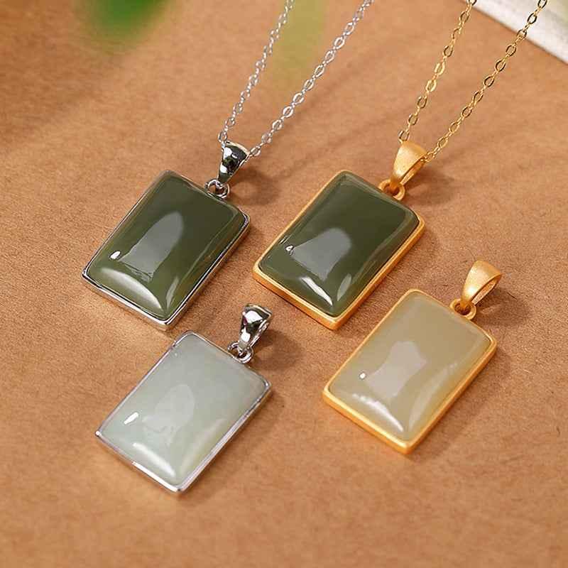 Sterling Silver Gold-plated Hetian Jade Sapphire Pendant, this pendant exudes luxury and sophistication - CRYSTALOIL