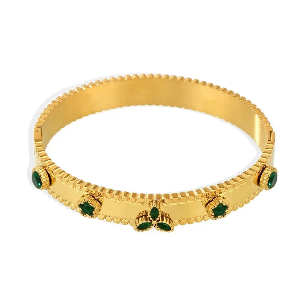18K gold trefoil inlaid gemstone exquisite design noble bracelet - CRYSTALOIL