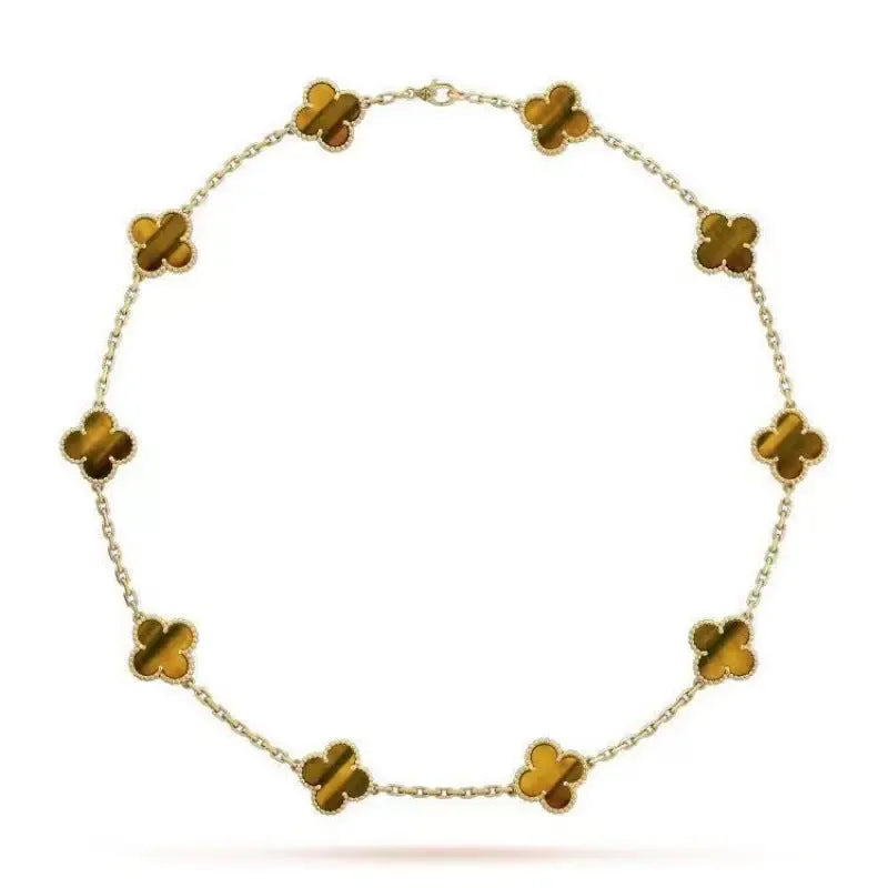 Gold black agate ten-flower necklace double-sided four-leaf clover clavicle chain Vatican luxury brand - CRYSTALOIL
