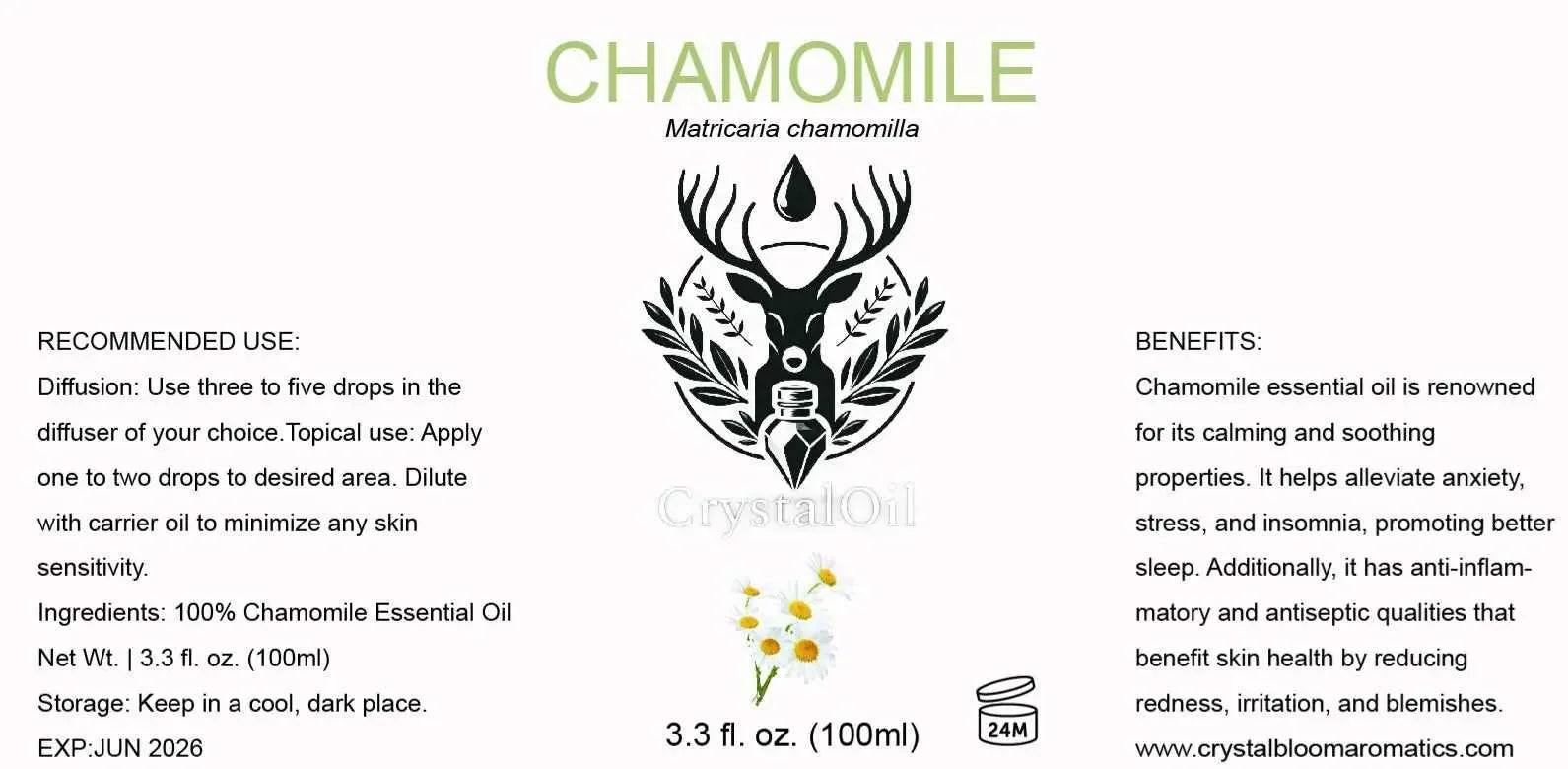 Luxury Chamomile Essential Oil - Indulge in Sophistication with Premium Big Bottles - CRYSTALOIL