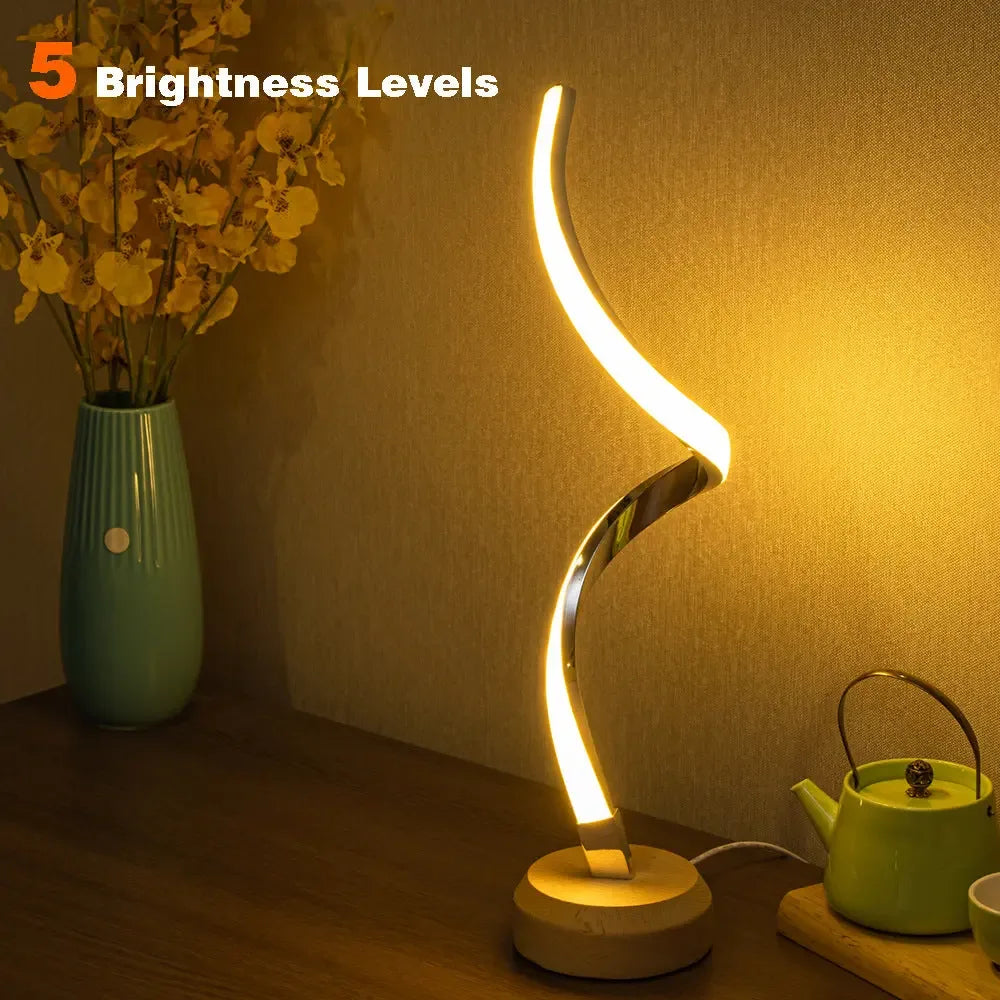 LED Spiral Table Lamp Modern Curved Desk Bedside Lamp Dimmable Warm White Night Light For Living Room And Bedroom - CRYSTALOIL