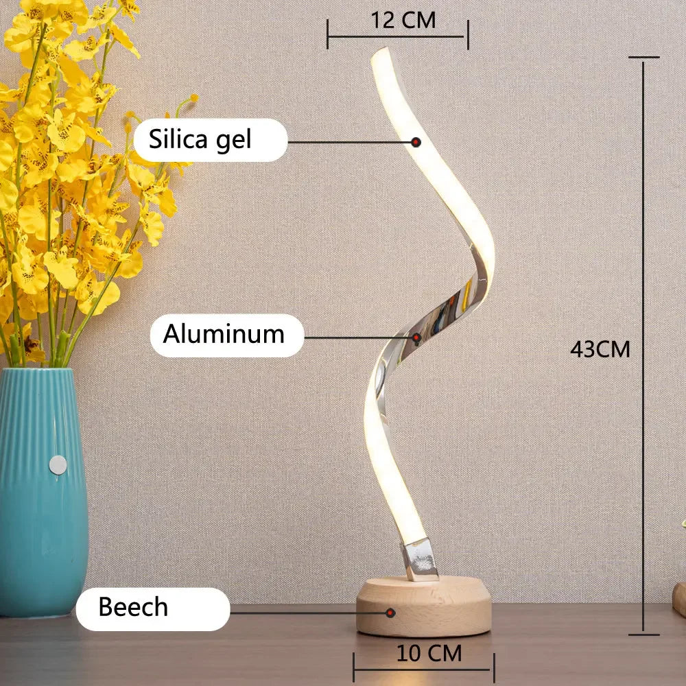 LED Spiral Table Lamp Modern Curved Desk Bedside Lamp Dimmable Warm White Night Light For Living Room And Bedroom - CRYSTALOIL