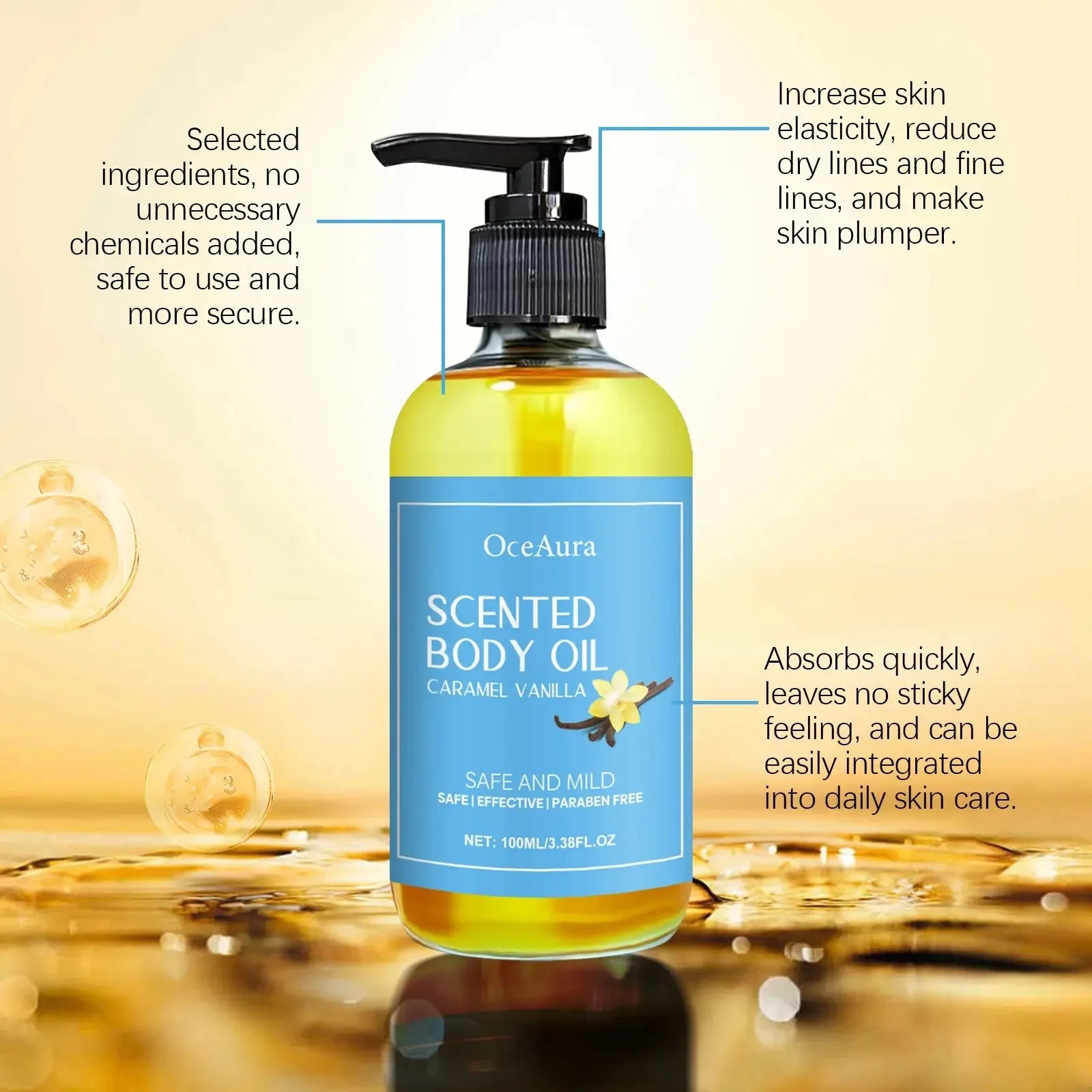 Vanilla Body Massage Oil Improve Moisturizing Relieve Stress - CRYSTALOIL