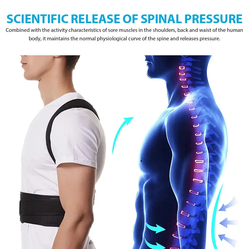 Back Brace Posture Corrector for Women & Men, Adjustable Back Lumbar Support Belt Shoulder Posture Support for Improve Scoliosis - CRYSTALOIL