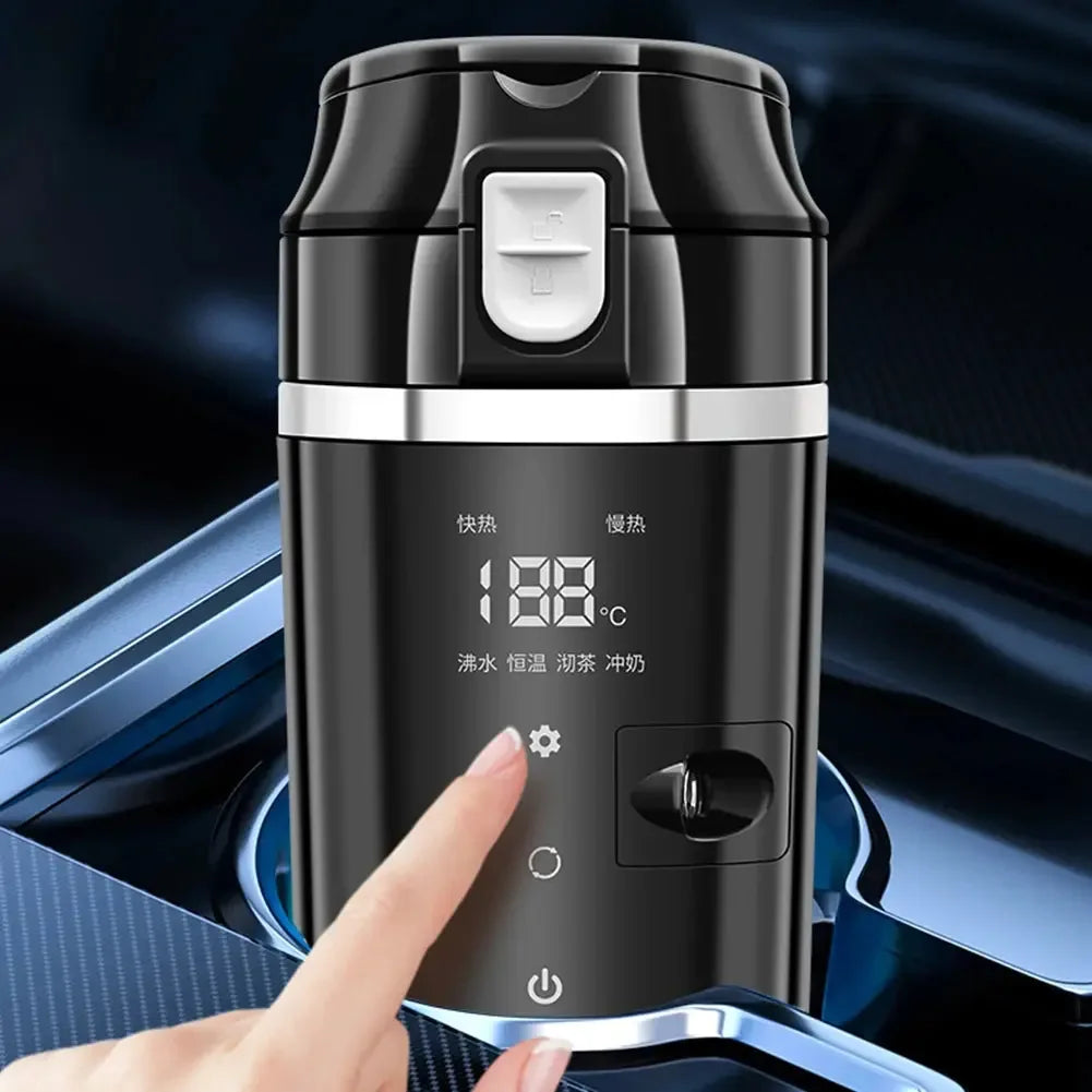 12V/24V Car Heating Cup Digital LCD Display Travel Coffee Mug Warmer Smart Temperature Control Thermos Cup Stainless Steel 500ML - CRYSTALOIL