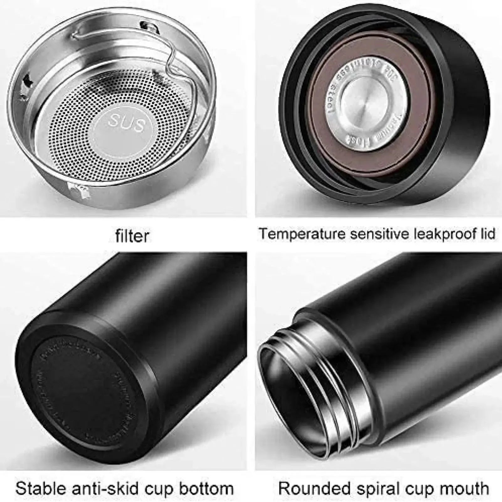 500ml Smart Vacuum Insulated Stainless Steel Water Bottle LED Temperature Display Spill Proof Portable for Home Travel Sports - CRYSTALOIL